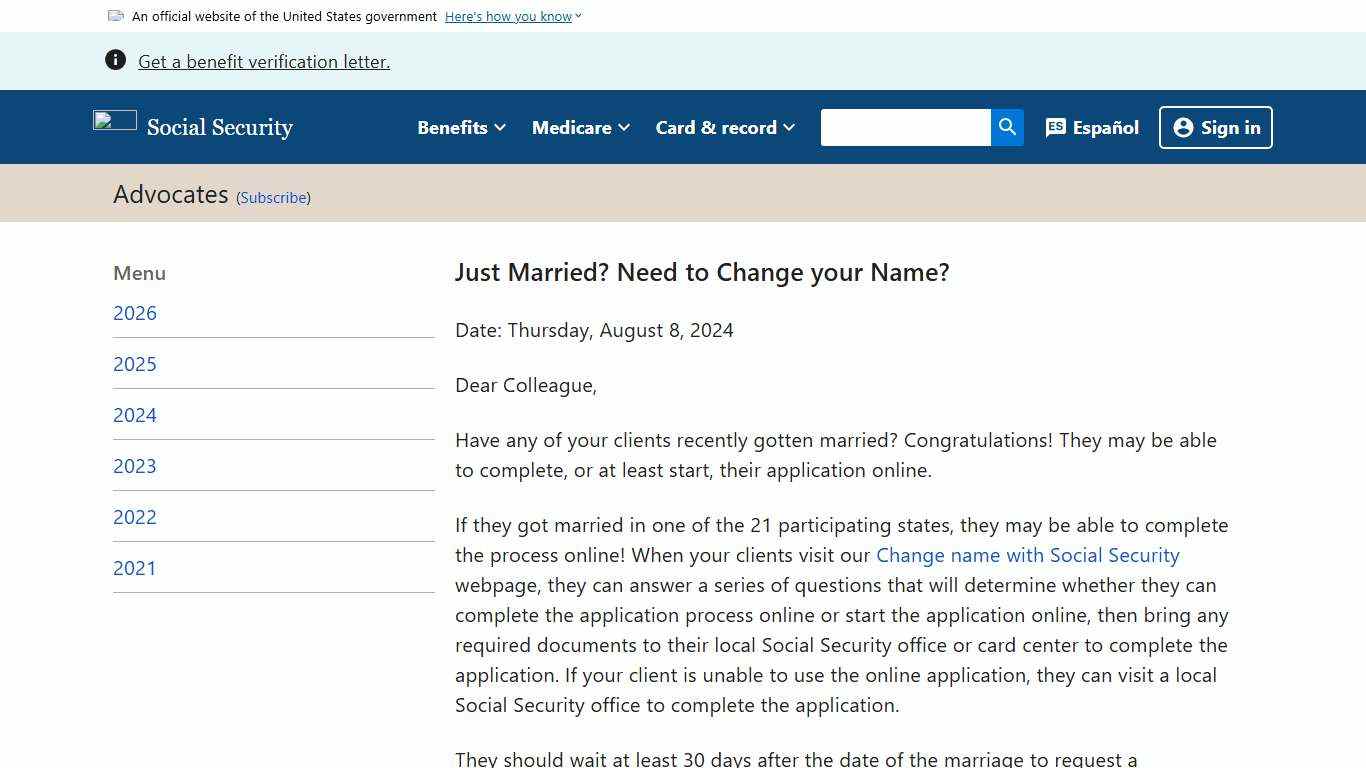 Just Married? Need to Change your Name? | News | SSA