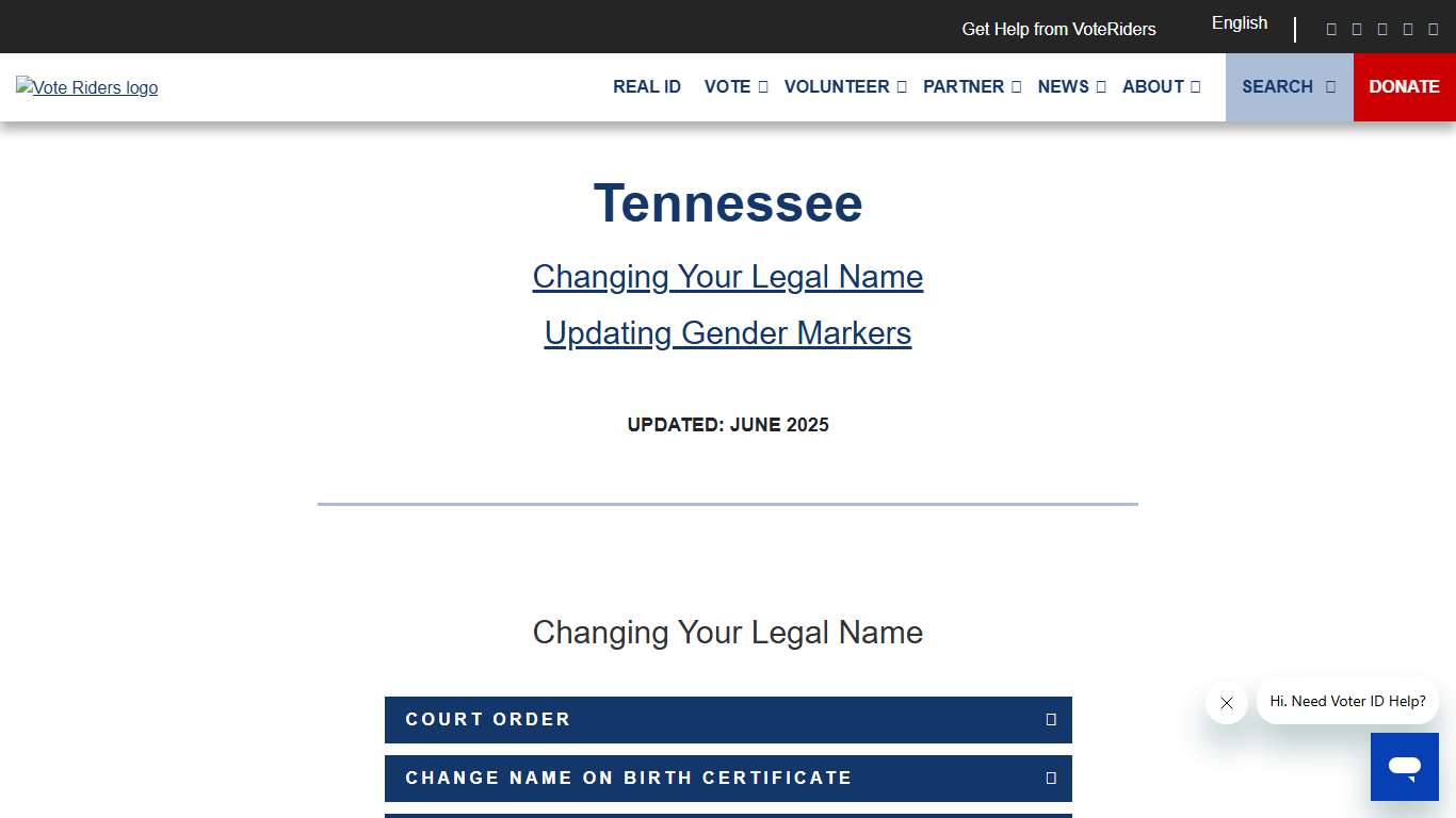 Tennessee • Info for Trans and Nonbinary Voters • VoteRiders